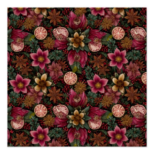 Kerst Kruiden & Bloem Botanisch Patroon Perfect Poster (Voorkant)