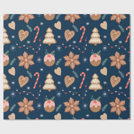 Kerst Kruidkoek Koekje Navy Naadloos patroon Cadeaupapier