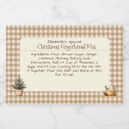 Kerst Kruidkoek Mix Bruine Gingham Labels Voedselcontainer Etiket
