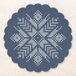 Kerst kruissteek sneeuwvlok ontwerp kartonnen onderzetters