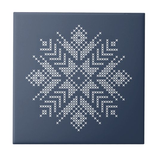 Kerst kruissteek sneeuwvlok ontwerp tegeltje (Voorkant)