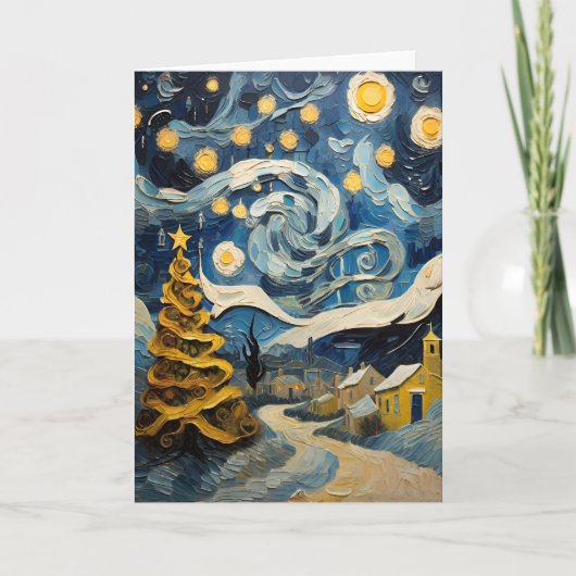 Kerst Kunst Geïnspireerd door Van Gogh Feestdagen Kaart (Voorkant)