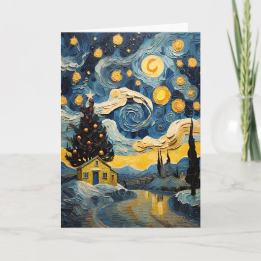 Kerst Kunst Geïnspireerd door Van Gogh Feestdagen Kaart (Voorkant)