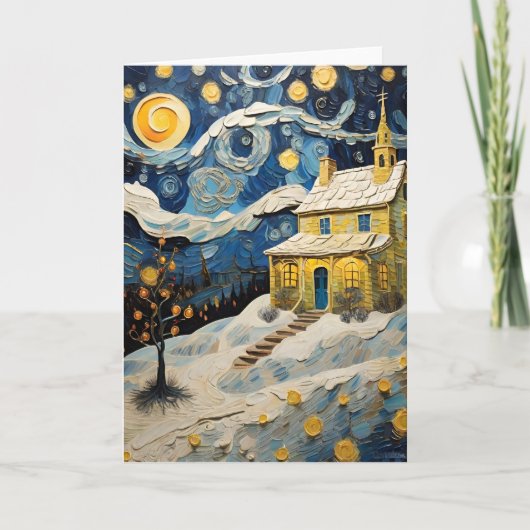 Kerst Kunst Geïnspireerd door Van Gogh Feestdagen Kaart (Voorkant)