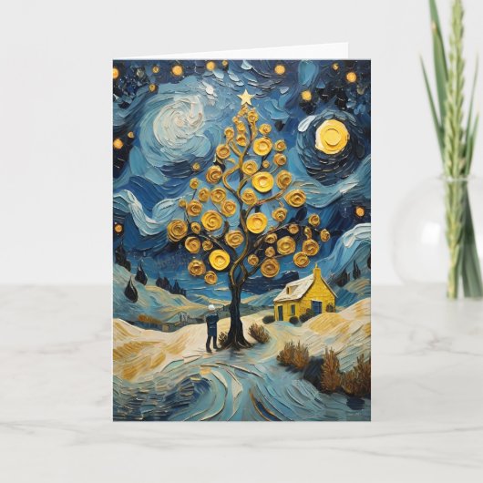 Kerst Kunst Geïnspireerd door Van Gogh Feestdagen Kaart (Voorkant)