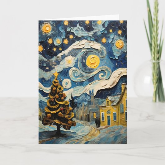 Kerst Kunst Geïnspireerd door Van Gogh Feestdagen Kaart (Voorkant)