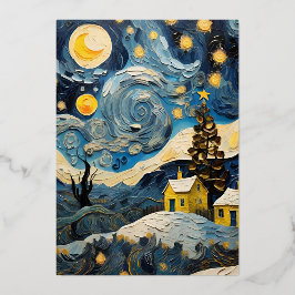 Kerst  Kunst Geïnspireerd door Van Gogh Folie Feestdagenkaart