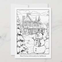 Kerst Kunst Kleurplaat Cute Sneeuwman Familie Huis