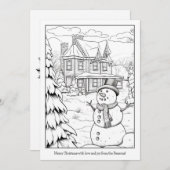 Kerst Kunst Kleurplaat Huiselijk Sneeuwmannen Fami Feestdagenkaart (Voorkant / Achterkant)