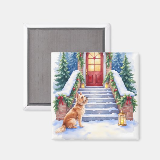 Kerst Kunst met Cesky Terrier op Besneeuwde Trap Magneet (Voorkant / Achterkant)