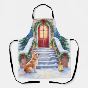 Kerst Kunst met Cesky Terrier op Besneeuwde Trap Schort