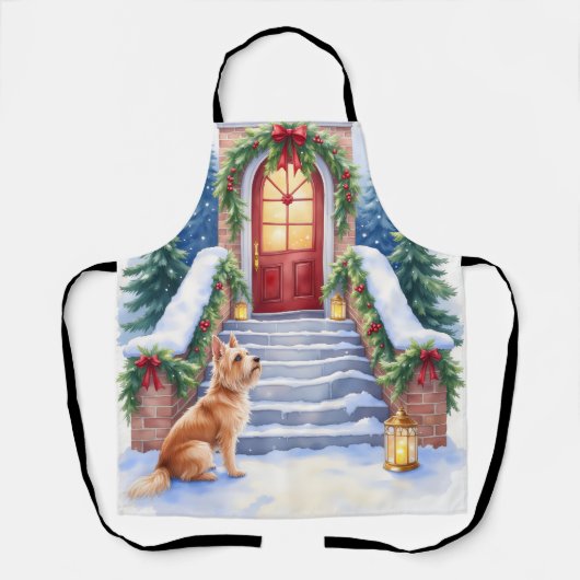 Kerst Kunst met Cesky Terrier op Besneeuwde Trap Schort (Voorkant)