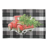 Kerst Kussen Hoesjes Rode XMAS Truck Plaid Wit Kussensloop (Voorkant-Links)