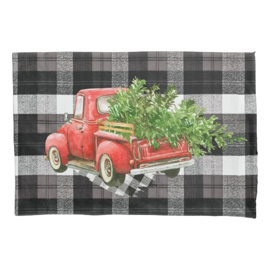 Kerst Kussen Hoesjes Rode XMAS Truck Plaid Wit Kussensloop