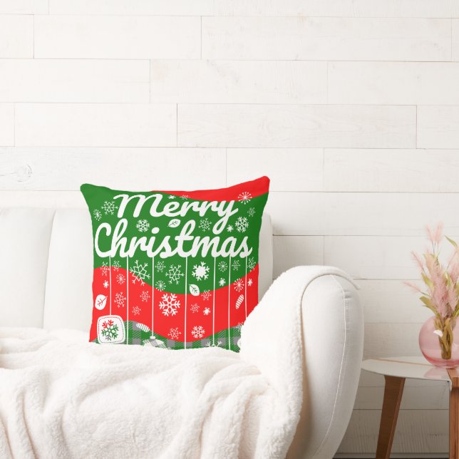 Kerst Kussenhoes – Witte Ornamenten Kussen (Bank)