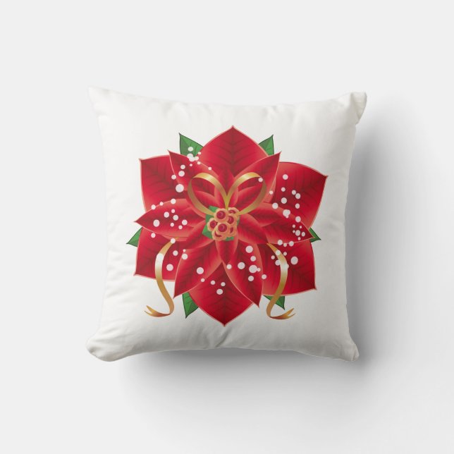 Kerst Kussensloop-Rode Poinsettia Kussen (Voorkant)