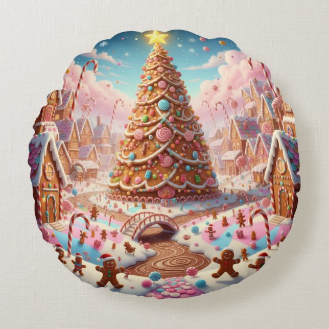 Kerst Kussensloop Rond Kussen (Voorkant)