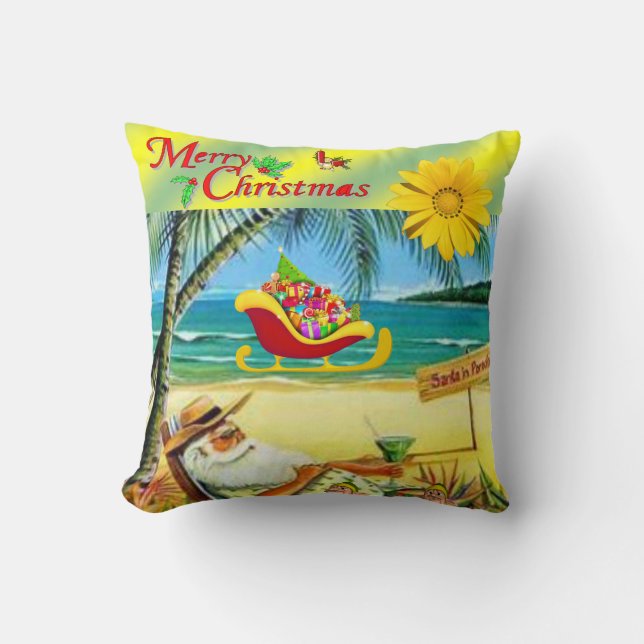 Kerst Kussensloop, Zomer Strand Santa Kussen (Voorkant)
