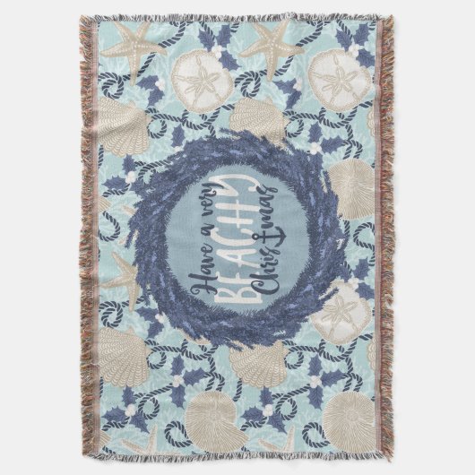 Kerst Kust Tropisch Zee Schelp Krans - Blauw Deken (Voorkant Verticaal)