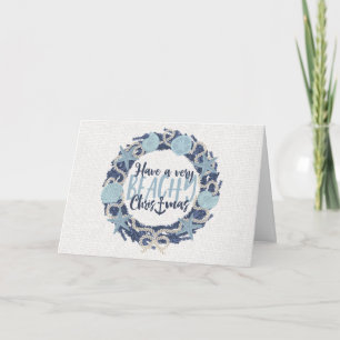 Kerst Kust Tropisch Zee Schelp Krans _Blauw Feestdagen Kaart