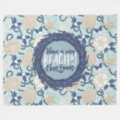 Kerst Kust Tropisch Zee Schelp Krans - Blauw Fleece Deken (Voorkant (Horizontaal))