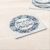 Kerst Kust Tropisch Zee Schelp Krans - Blauw Kartonnen Onderzetters (Schuin)