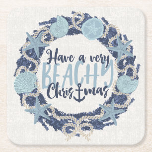 Kerst Kust Tropisch Zee Schelp Krans - Blauw Kartonnen Onderzetters