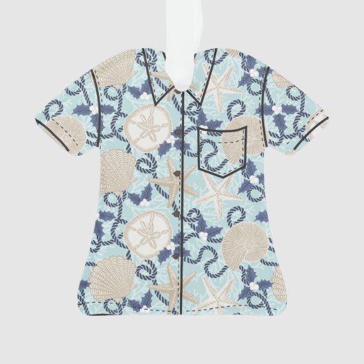 Kerst Kust Tropisch Zee Schelp Krans- Blauw Ornament (voorkant)