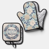 Kerst Kust Tropisch Zee Schelp Krans -Blauw Ovenwant & Pannenlap Set (Voorkant / Achterkant)