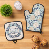 Kerst Kust Tropisch Zee Schelp Krans -Blauw Ovenwant & Pannenlap Set (Top down)