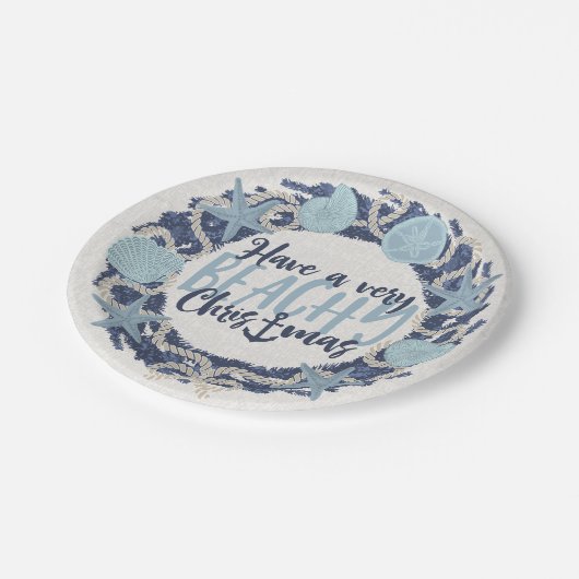 Kerst Kust Tropisch Zee Schelp Krans - Blauw Papieren Bordje (Gekanteld)