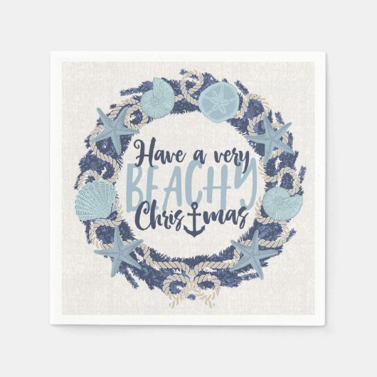 Kerst Kust Tropisch Zee Schelp Krans - Blauw Servet (Voorkant)