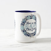 Kerst Kust Tropisch Zee Schelp Krans -Blauw Tweekleurige Koffiemok (Voorkant rechts)