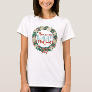 Kerst Kust Tropisch Zee Schelp Krans -Groen T-shirt