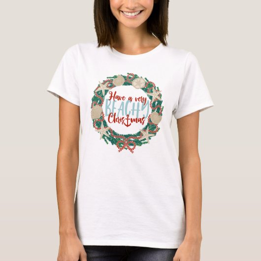 Kerst Kust Tropisch Zee Schelp Krans -Groen T-shirt (Voorkant)
