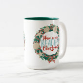 Kerst Kust Tropisch Zee Schelp Krans -Groen Tweekleurige Koffiemok (Voorkant rechts)