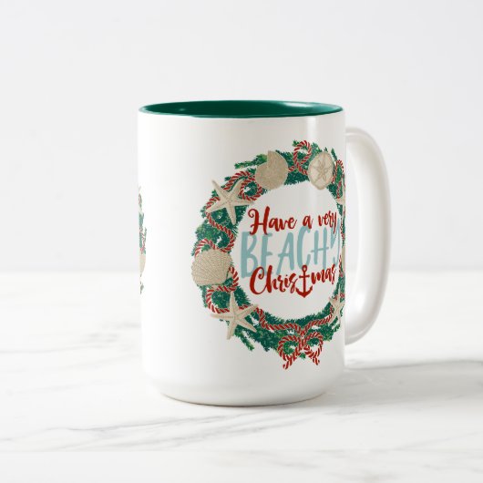 Kerst Kust Tropisch Zee Schelp Krans -Groen Tweekleurige Koffiemok (Voorkant rechts)