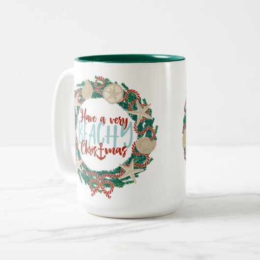 Kerst Kust Tropisch Zee Schelp Krans -Groen Tweekleurige Koffiemok (Voorkant links)