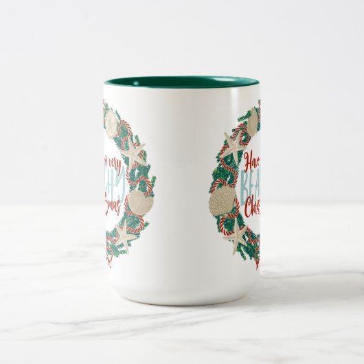 Kerst Kust Tropisch Zee Schelp Krans -Groen Tweekleurige Koffiemok (Center)