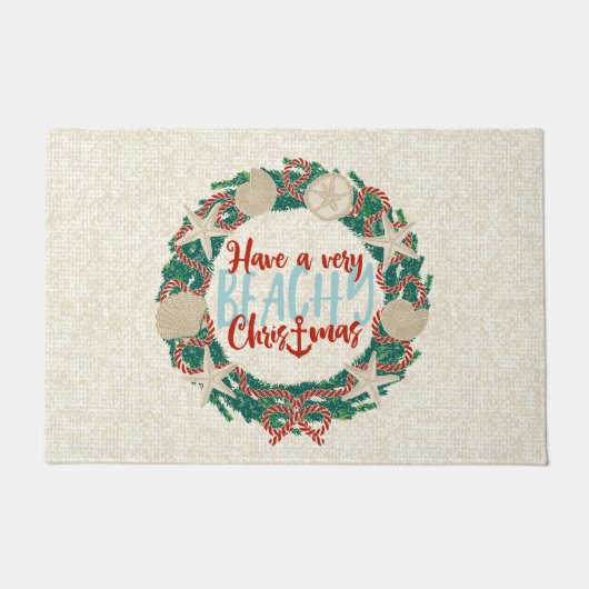 Kerst Kust Tropisch Zee Schelp Krans -Rood Deurmat (Voorkant)