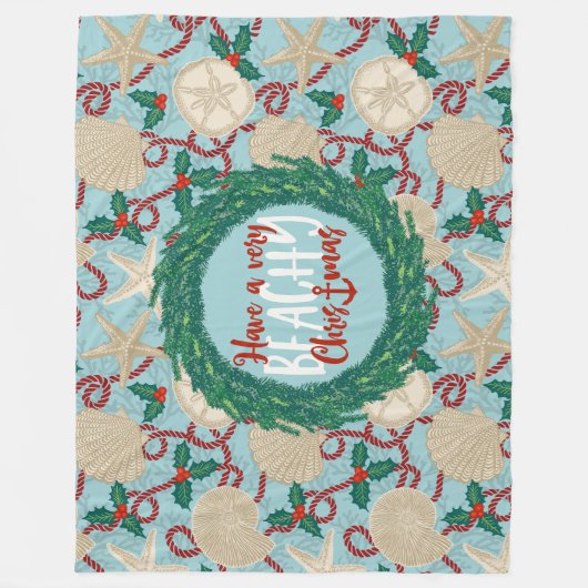 Kerst Kust Tropisch Zee Schelp Krans - Rood Fleece Deken (Voorkant)