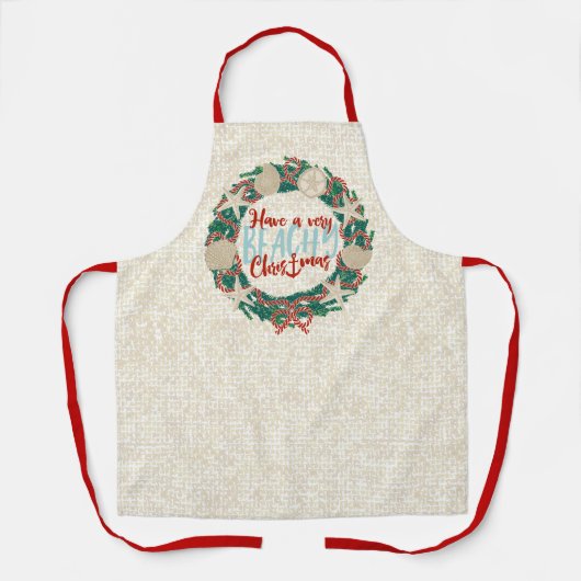 Kerst Kust Tropisch Zee Schelp Krans -Rood Schort (Voorkant)