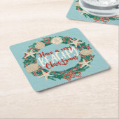 Kerst Kust Tropisch Zee Shell Krans - Aqua Kartonnen Onderzetters (Schuin)