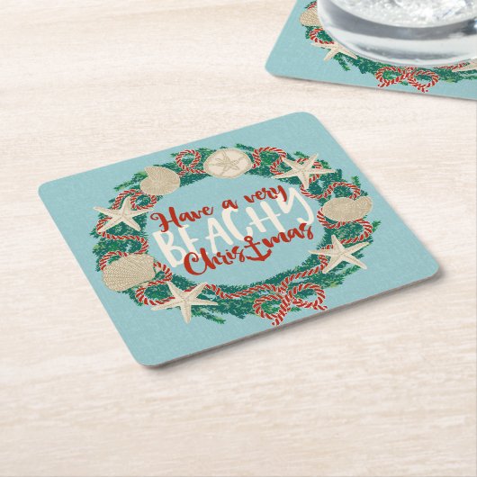 Kerst Kust Tropisch Zee Shell Krans - Aqua Kartonnen Onderzetters (Schuin)