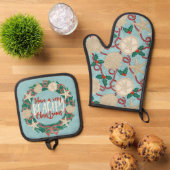 Kerst Kust Tropisch Zee Shell Krans - Aqua Ovenwant & Pannenlap Set (Top down)