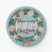 Kerst Kust Tropisch Zee Shell Krans - Aqua Papieren Bordje (Voorkant)