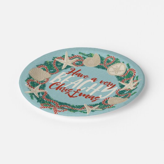 Kerst Kust Tropisch Zee Shell Krans - Aqua Papieren Bordje (Gekanteld)