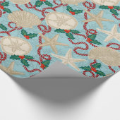 Kerst Kust Tropische Zee Schelpen - Aqua Cadeaupapier (Hoek)