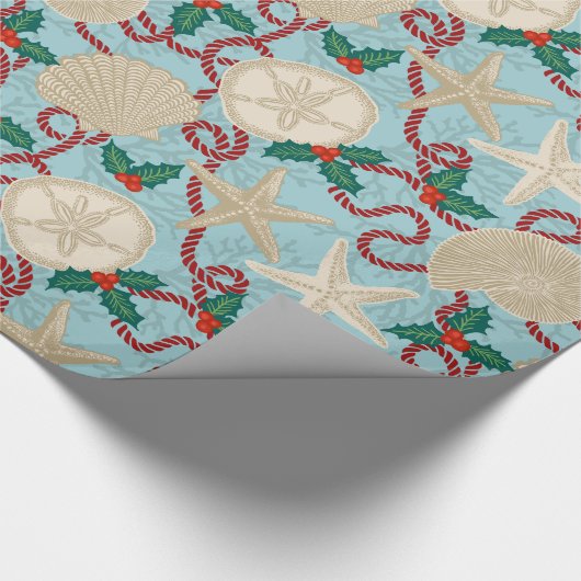 Kerst Kust Tropische Zee Schelpen - Aqua Cadeaupapier (Hoek)