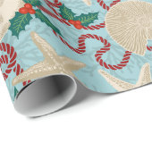 Kerst Kust Tropische Zee Schelpen - Aqua Cadeaupapier (Rol Hoek)